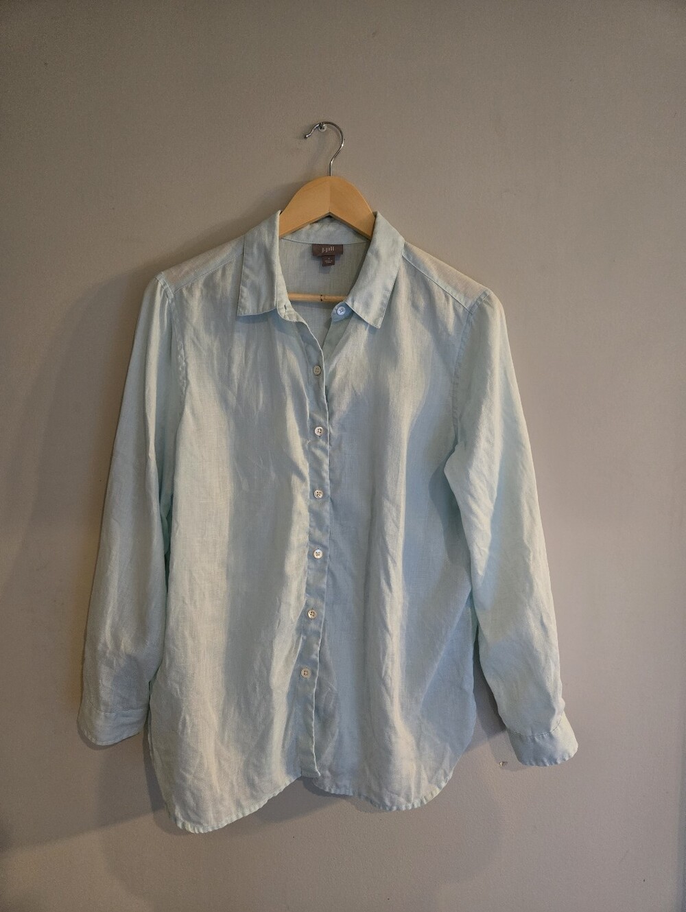 J. Jill 100% Linen Button Up Shirt Small Mint Green Coastal Beach Cover Up